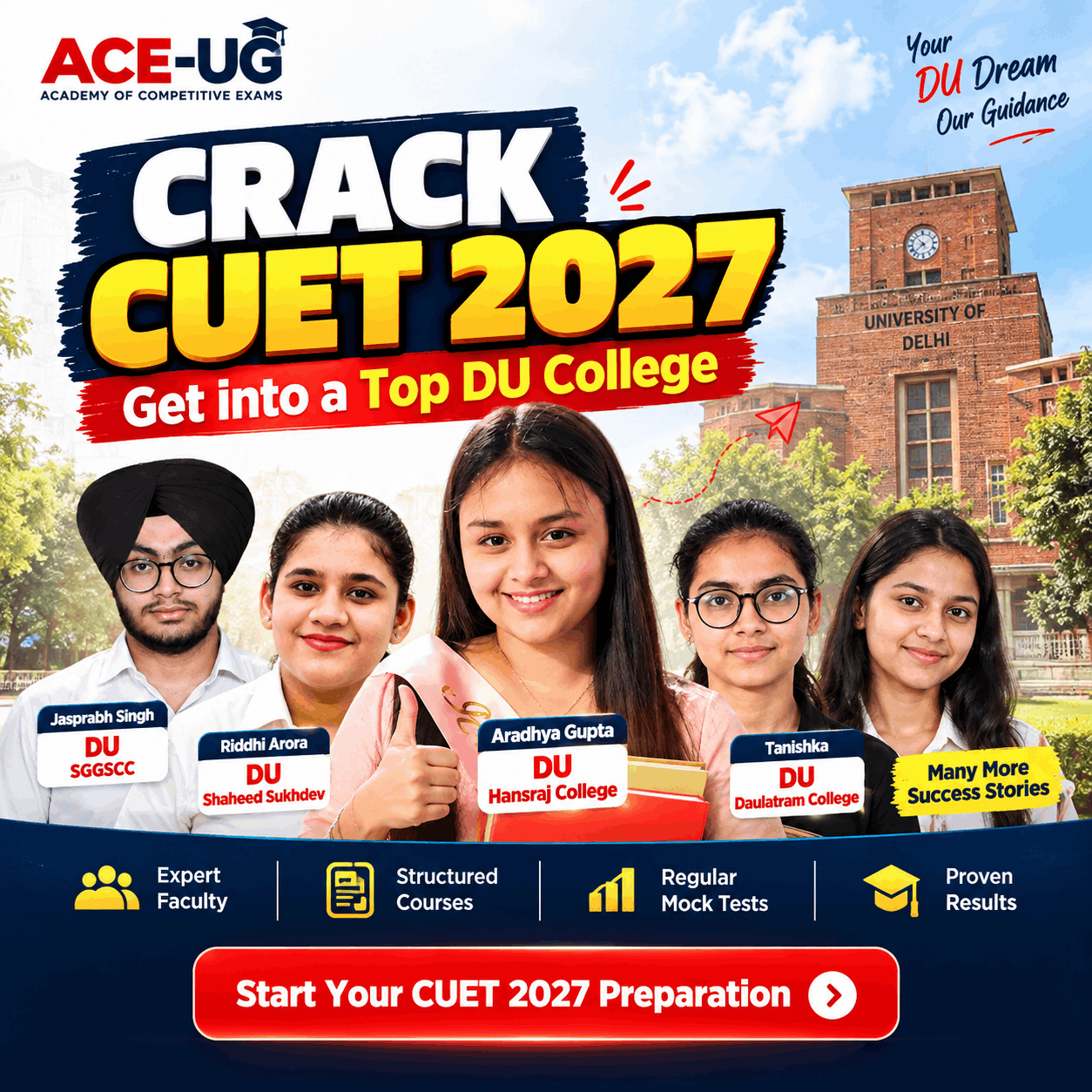 Crack CUET 2027 with ACE-UG and prepare for top DU colleges